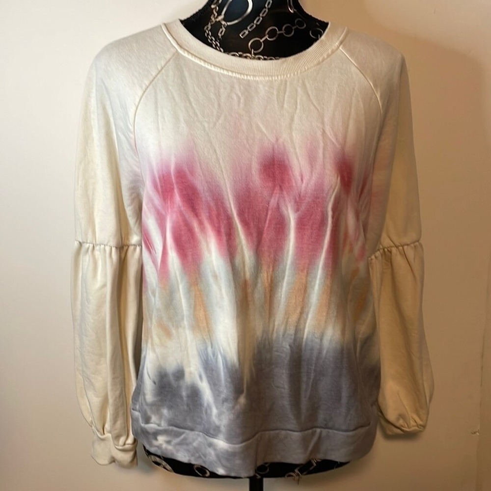 Tie Dye Pullover Top Balloon Sleeve Casual Comfy Sweatshirt
